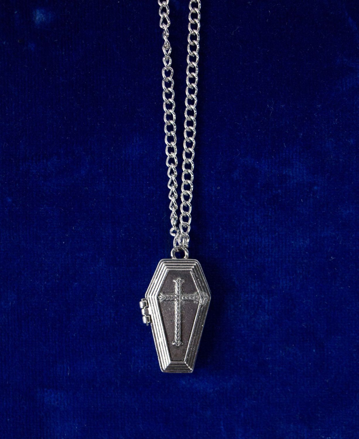 Bright Silver Coffin w/ Cross Necklace