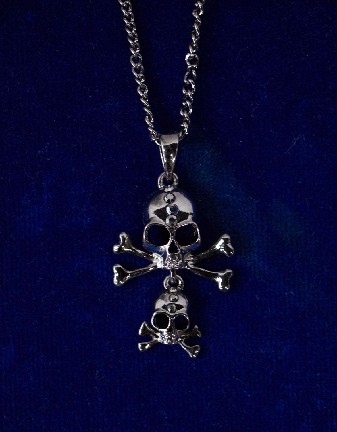 Dark Silver Big &amp; Little Skull &amp; Crossbones w/ Stones