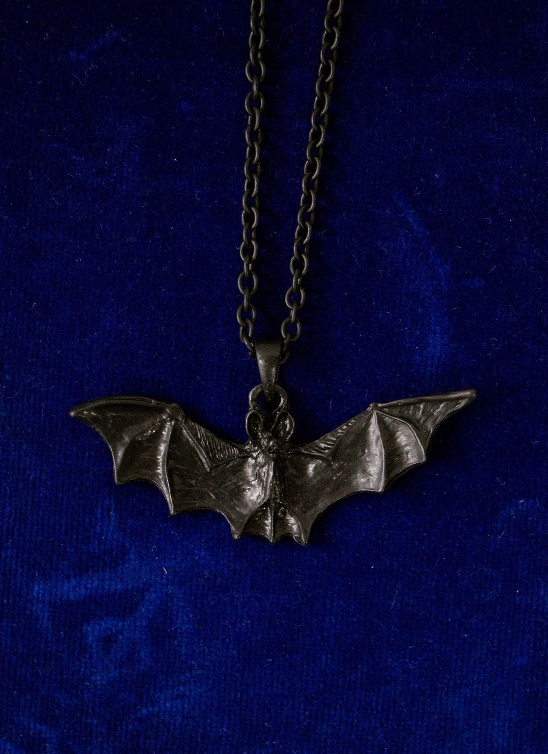 Large Black Metal Bat Pendant Necklace