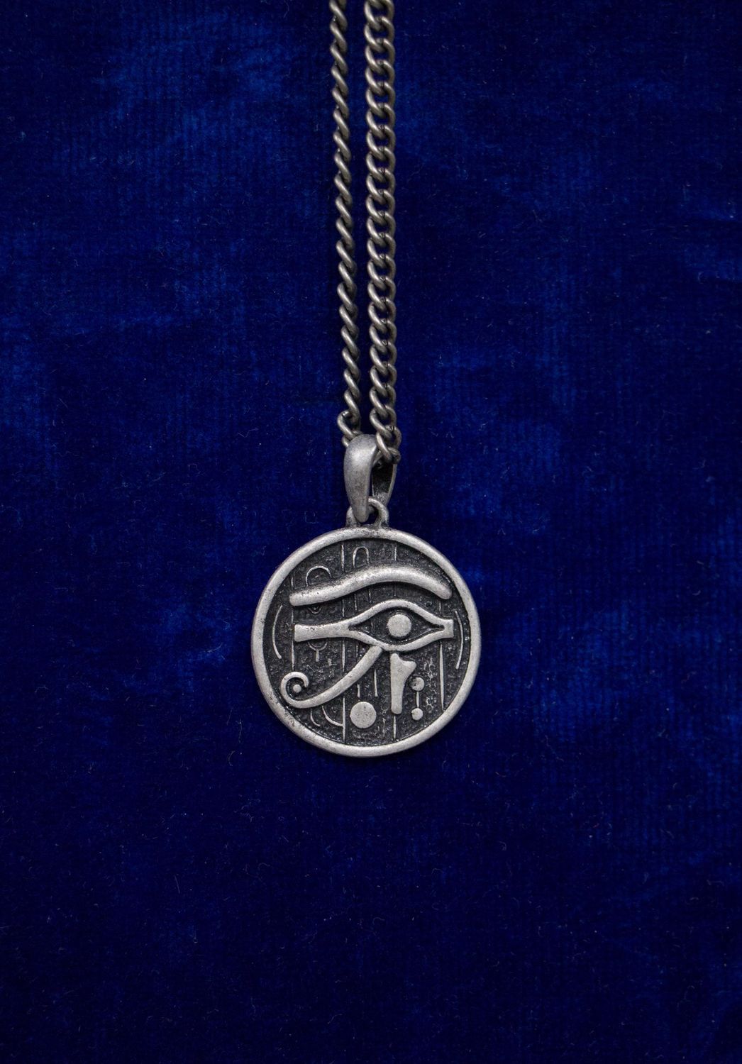 Dull Silver Circular Eye of Horus (Ra) Necklace