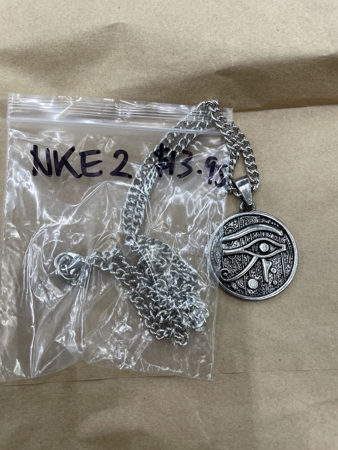 Shiny Silver Circular Eye of Horus (Ra) Necklace