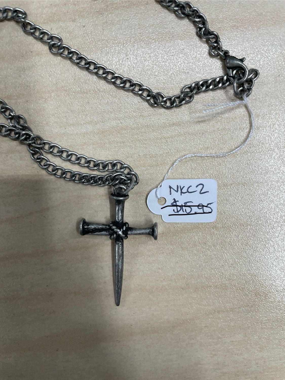 Silver Burnt Nails Cross Necklace