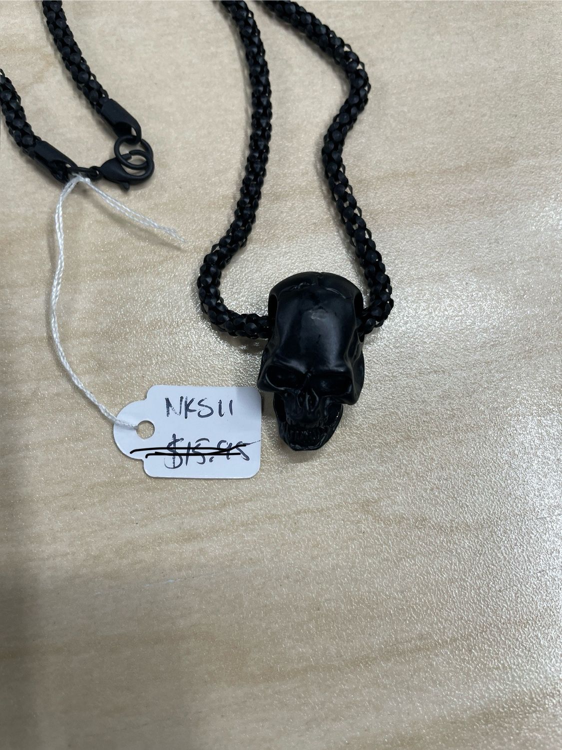 Lrg Matte Black Flat Skull Thick Chain Necklace
