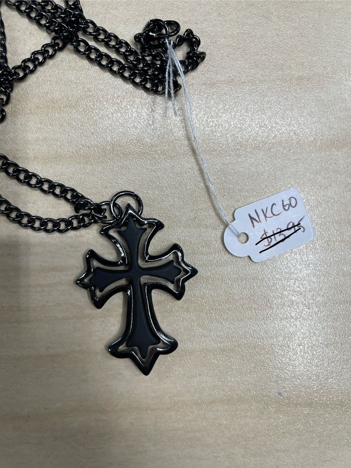 Matte Within Shiny Black Flared Crosses Pendant Necklace
