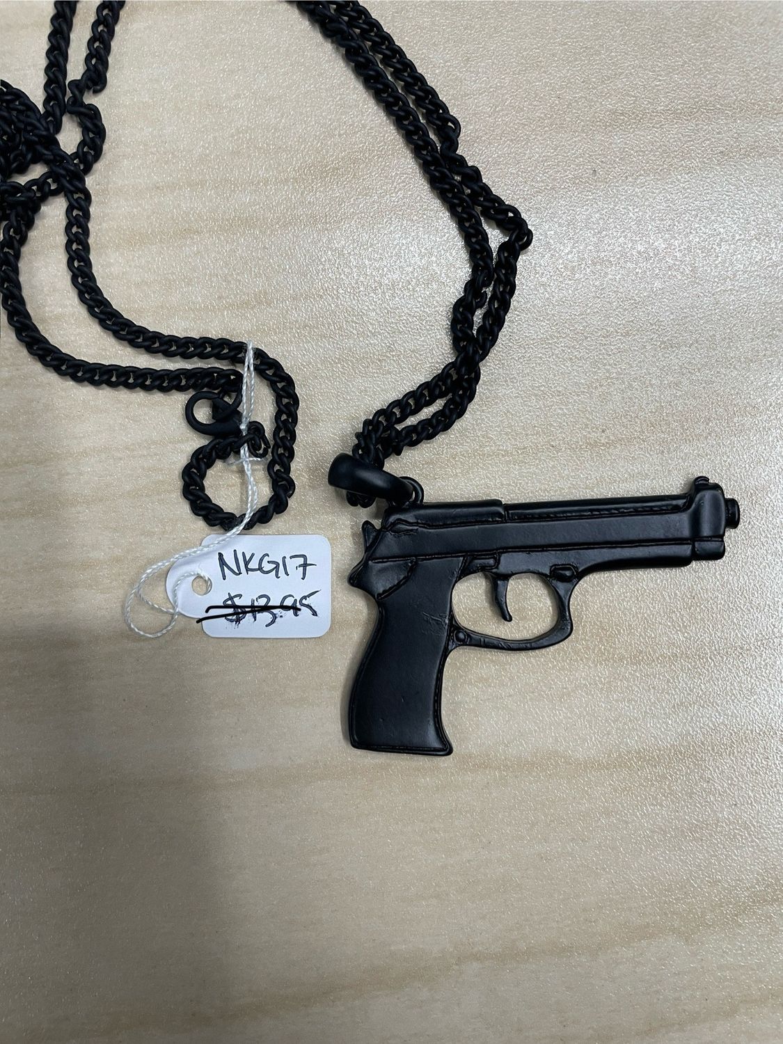 Large Matte Black Pistol Pendant Necklace