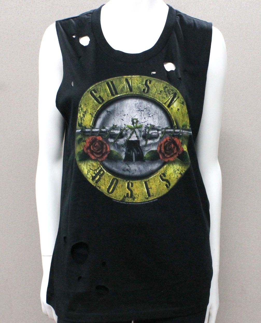 Guns N Roses Distressed Classic Logo Ripped Women's Tank-Black