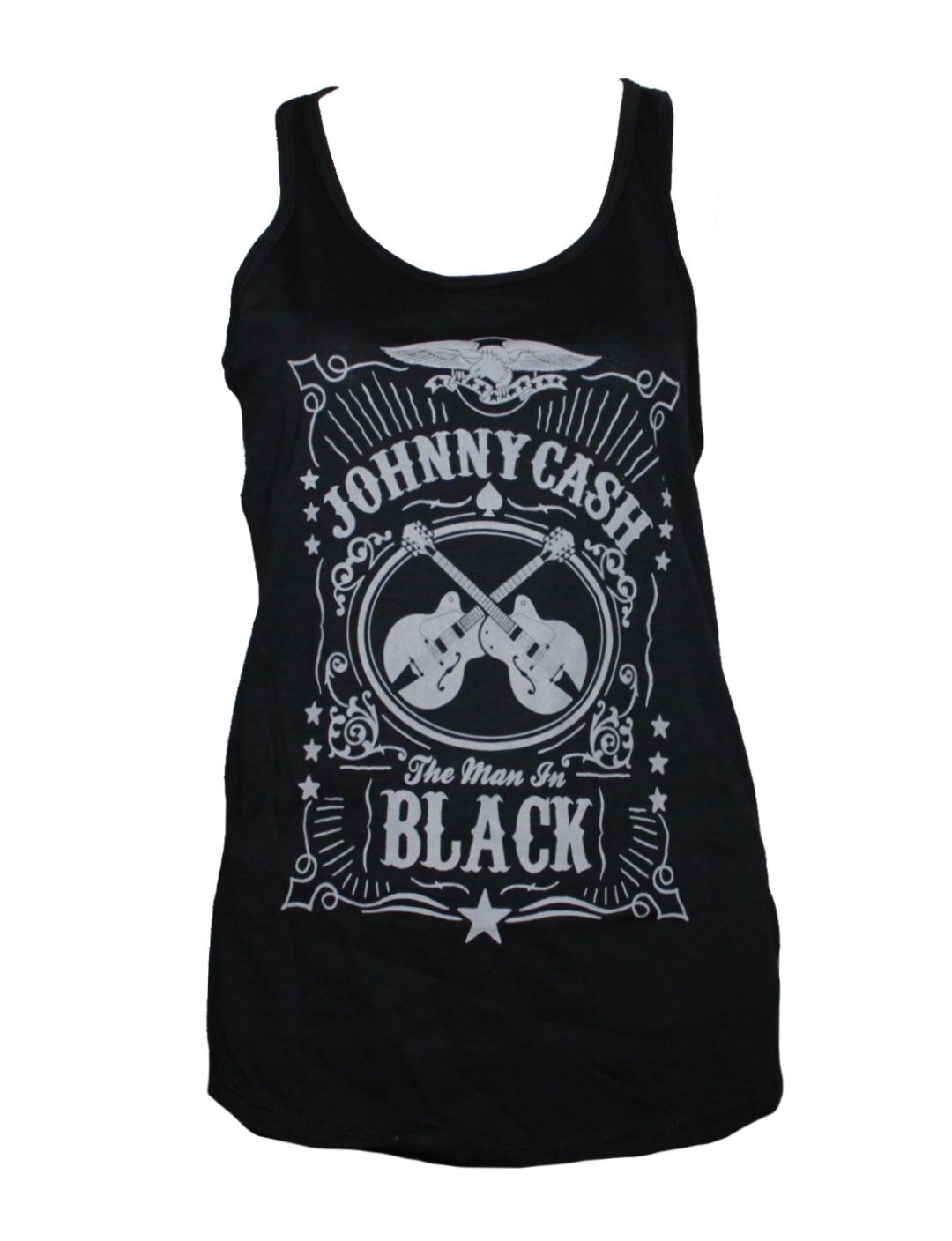 Johnny Cash The Man in Black Tank, Grey Print - BLK