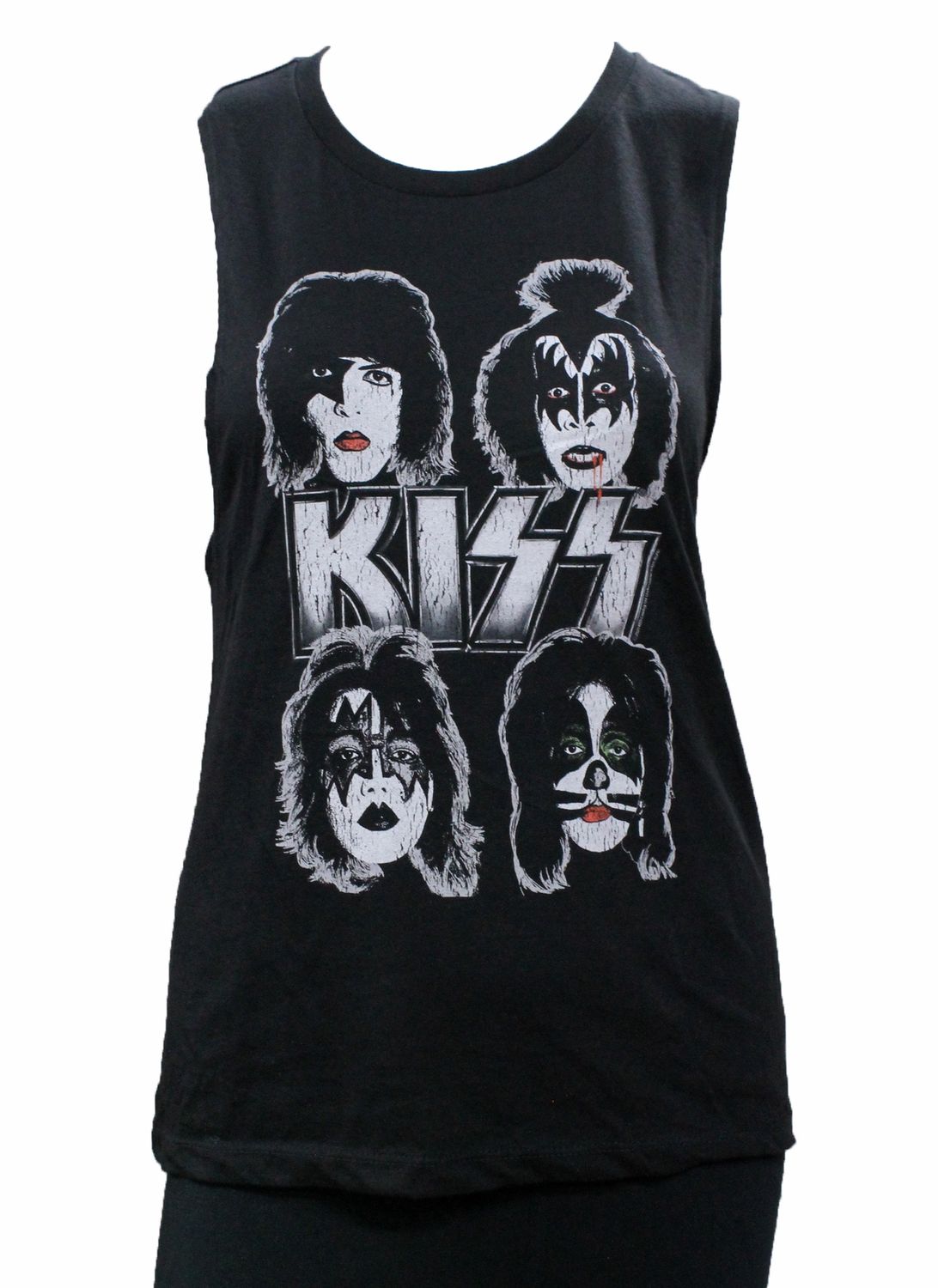 Kiss Faces Steel Logo Womens Tank - Black