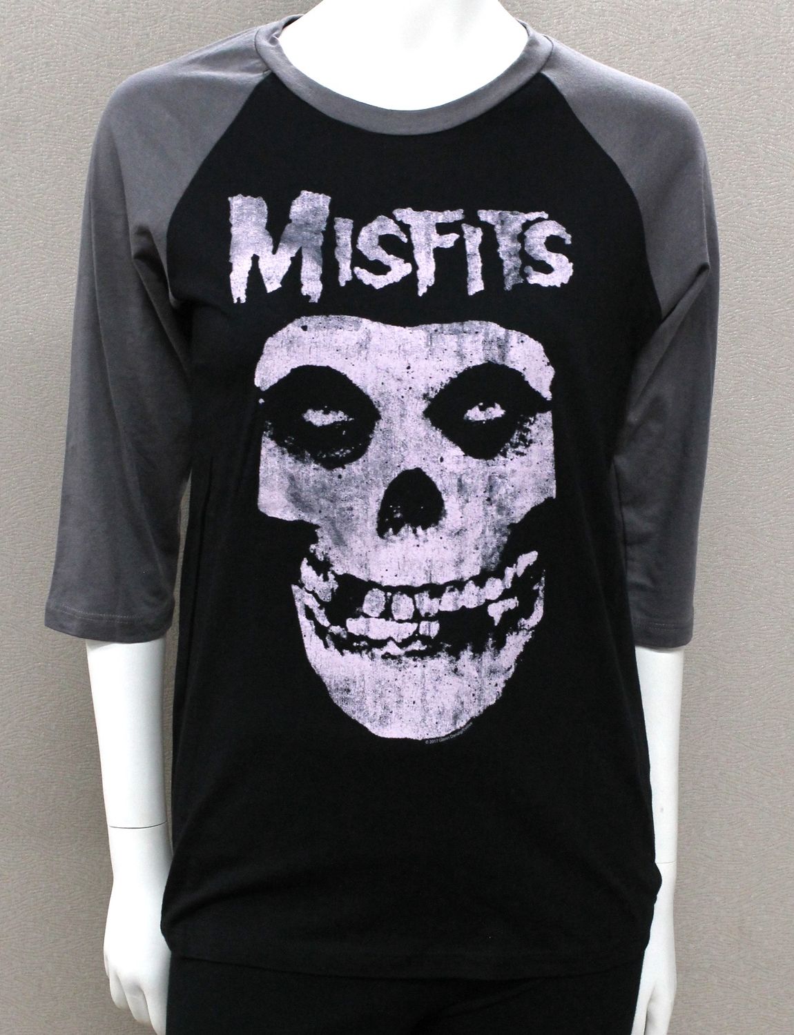 Misfits Women's Baseball Tee Grey Sleeves-Black