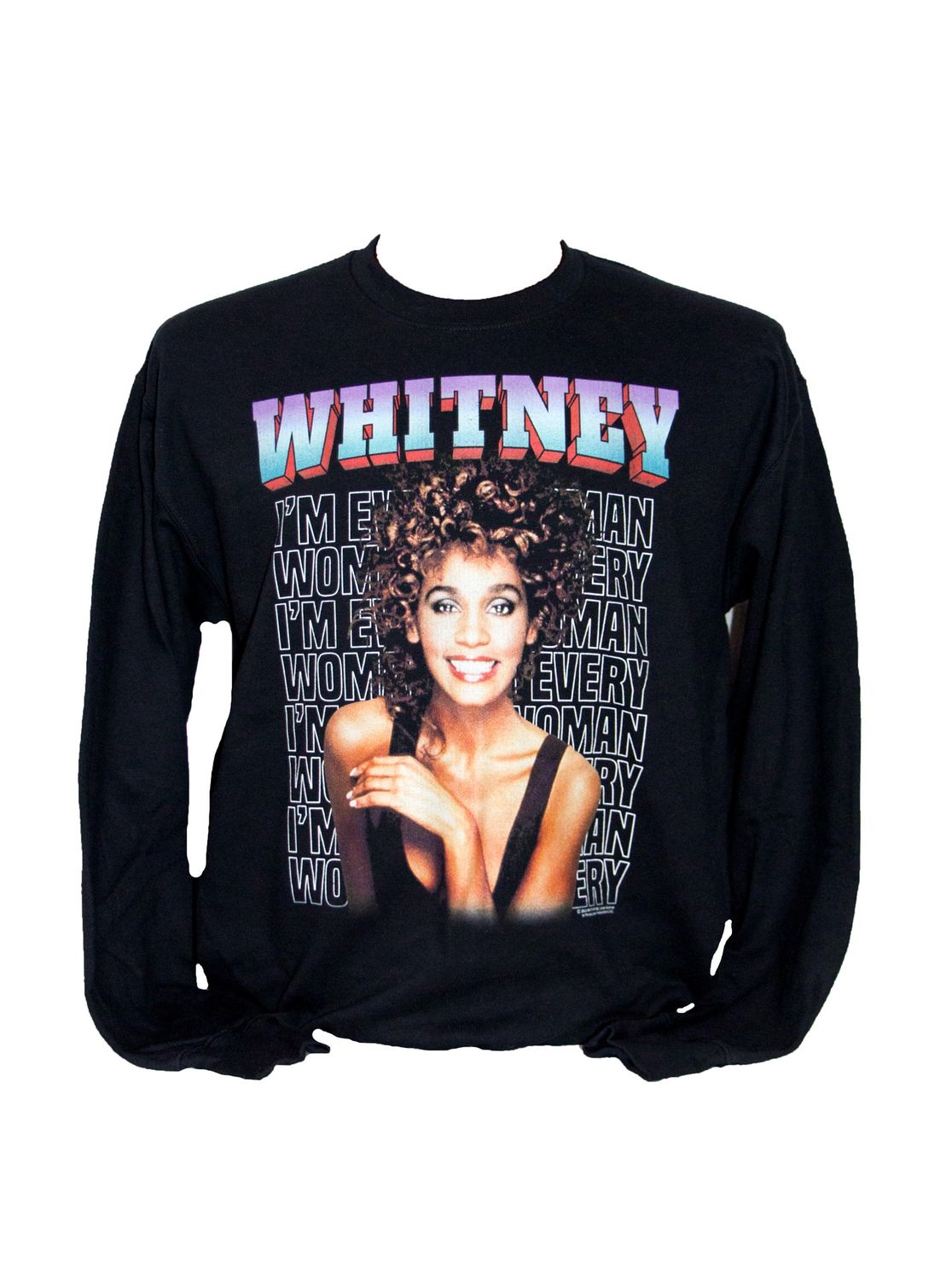 Whitney Houston Every Woman Stacked - Black Crewneck Sweater
