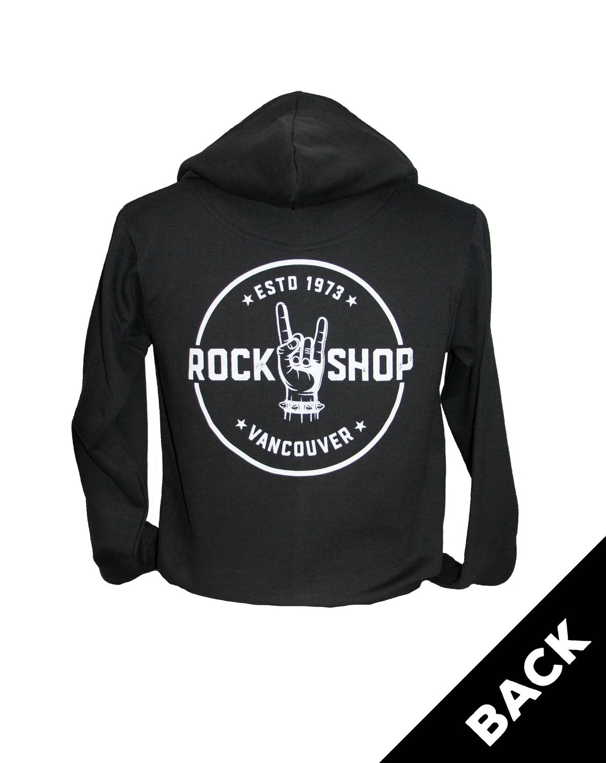 Rock Shop Front and Back Logo Pullover Hoodie White Strings - Black