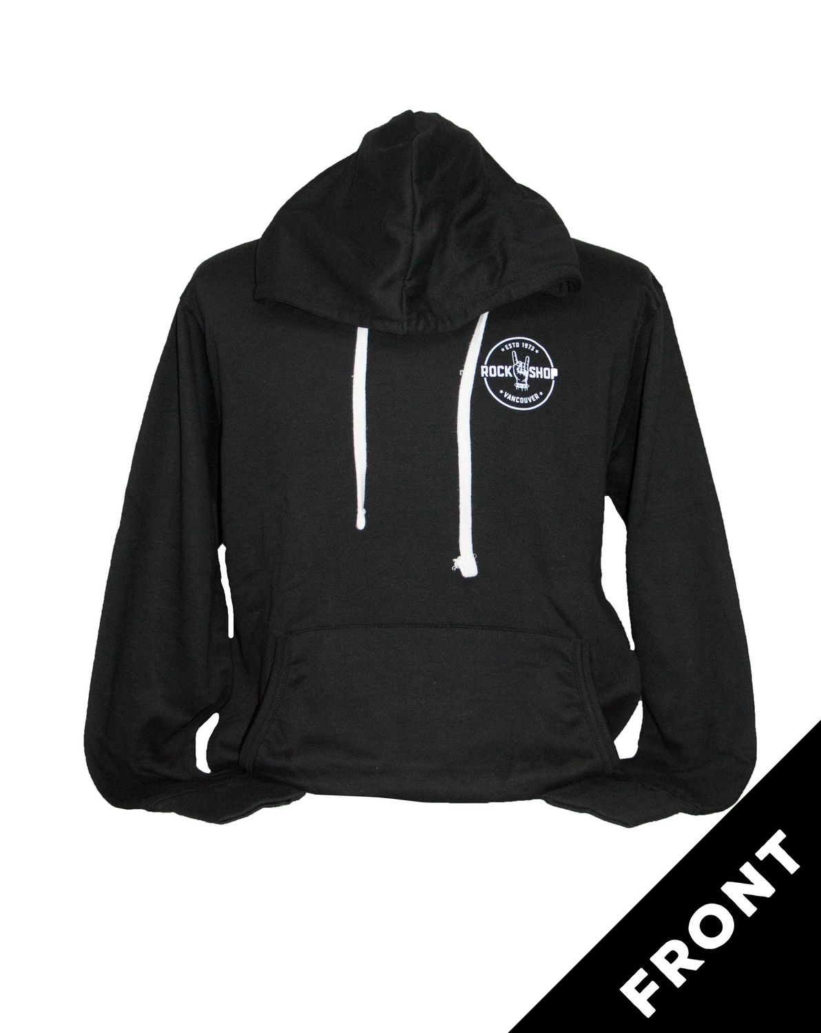 Rock Shop Front and Back Logo Pullover Hoodie White Strings - Black