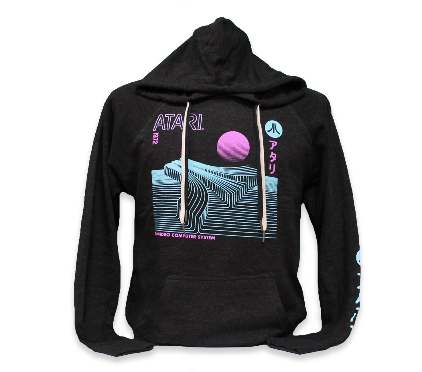 Atari 2600 Vaporwave Line Art Pullover Hoodie - Charcoal Heather