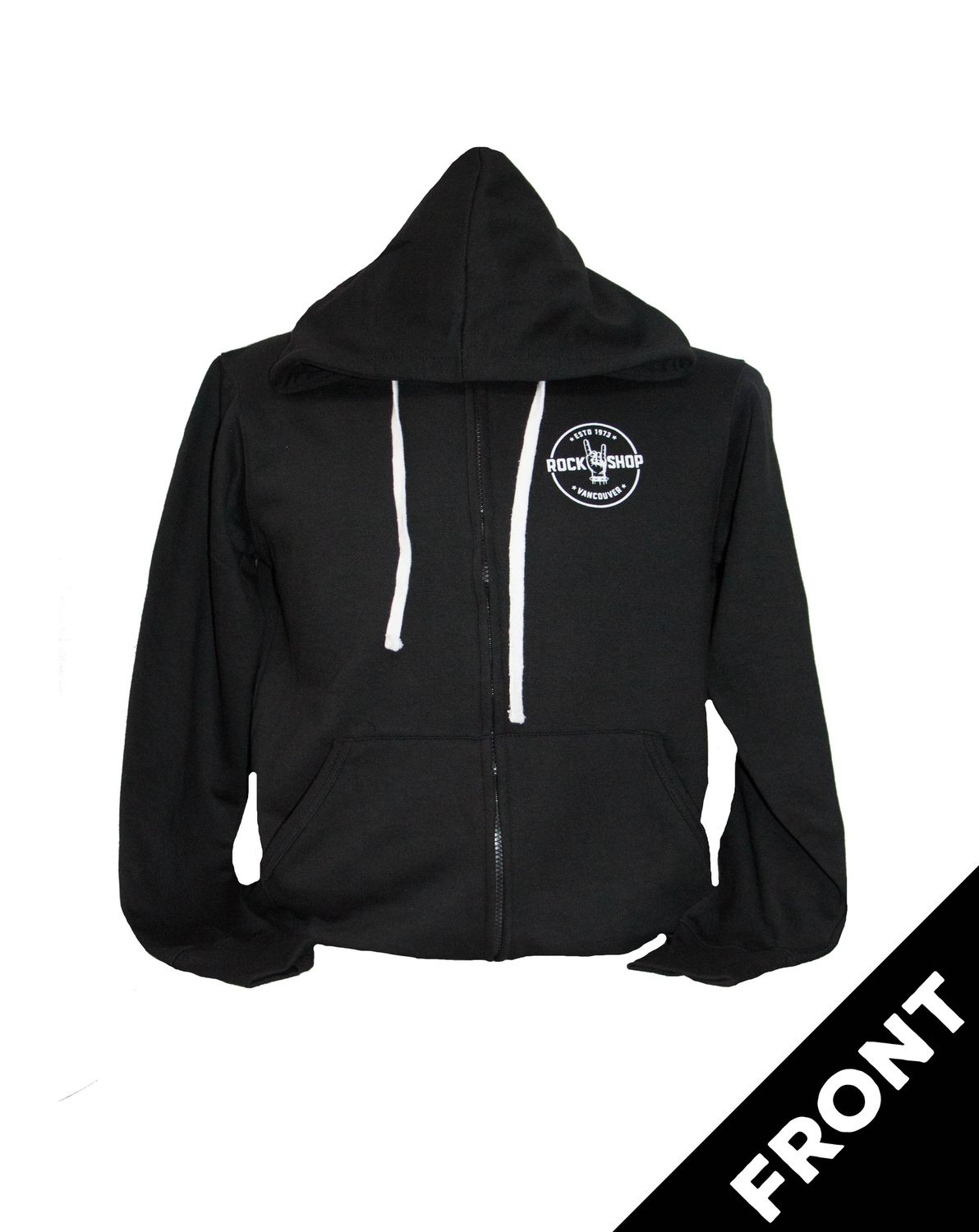Rock Shop Front and Back Logo Zip-up Hoodie White Strings - BLACK