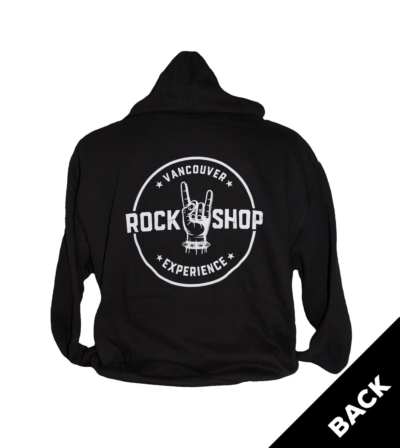 Rock Shop Front and Back Logo Zip-Up Hoodie Black Strings - BLACK