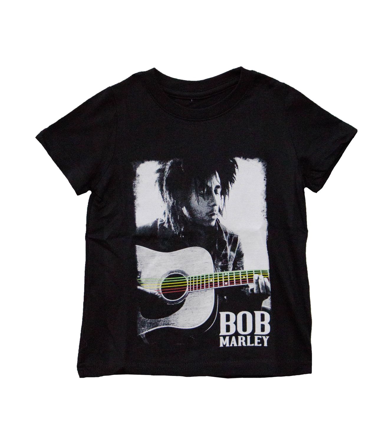 Bob Marley B&amp;W Portrait w/Guitar Toddler Tee-BLK