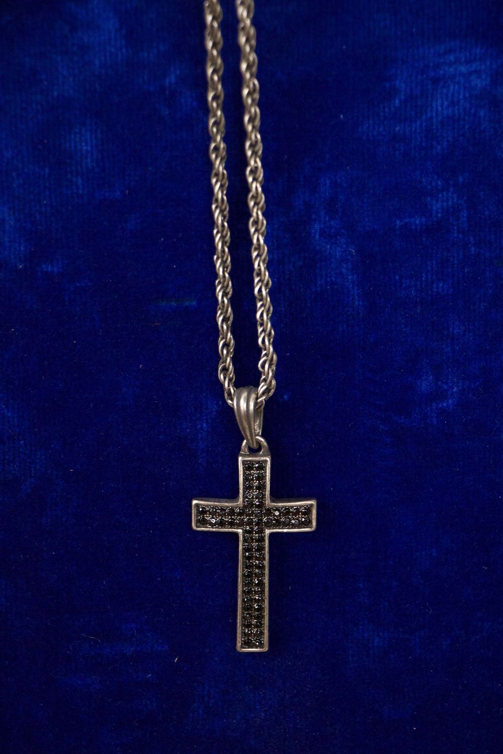Cross w/ 2 Rows Jewels Necklace