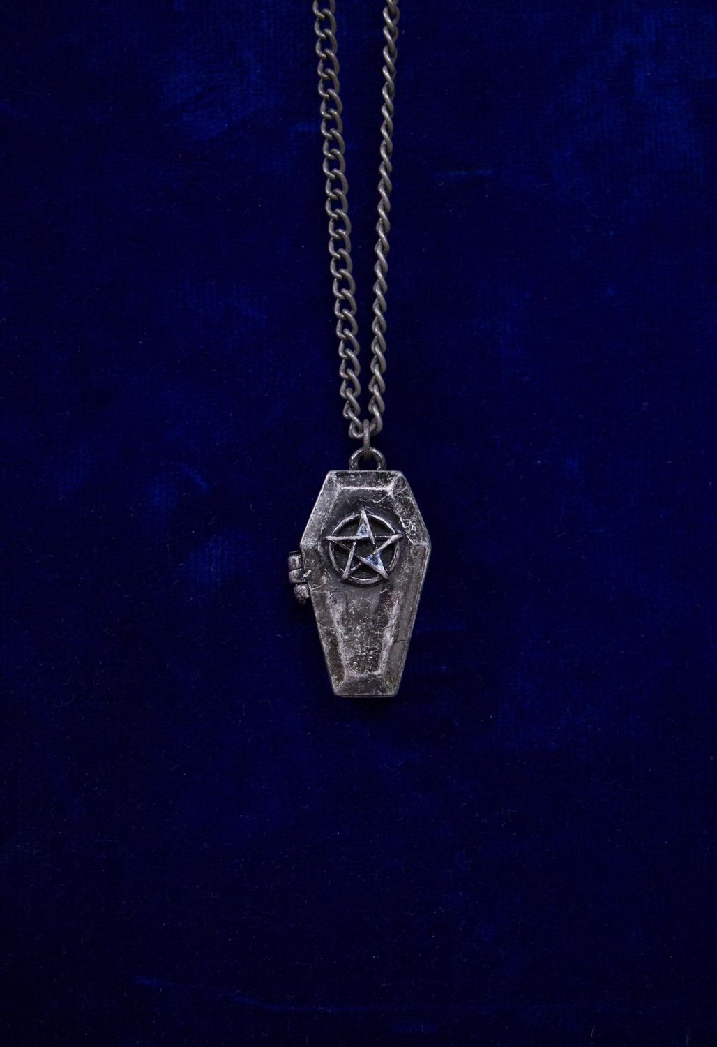 Silver Burnt Coffin w/ Pentagram Necklace