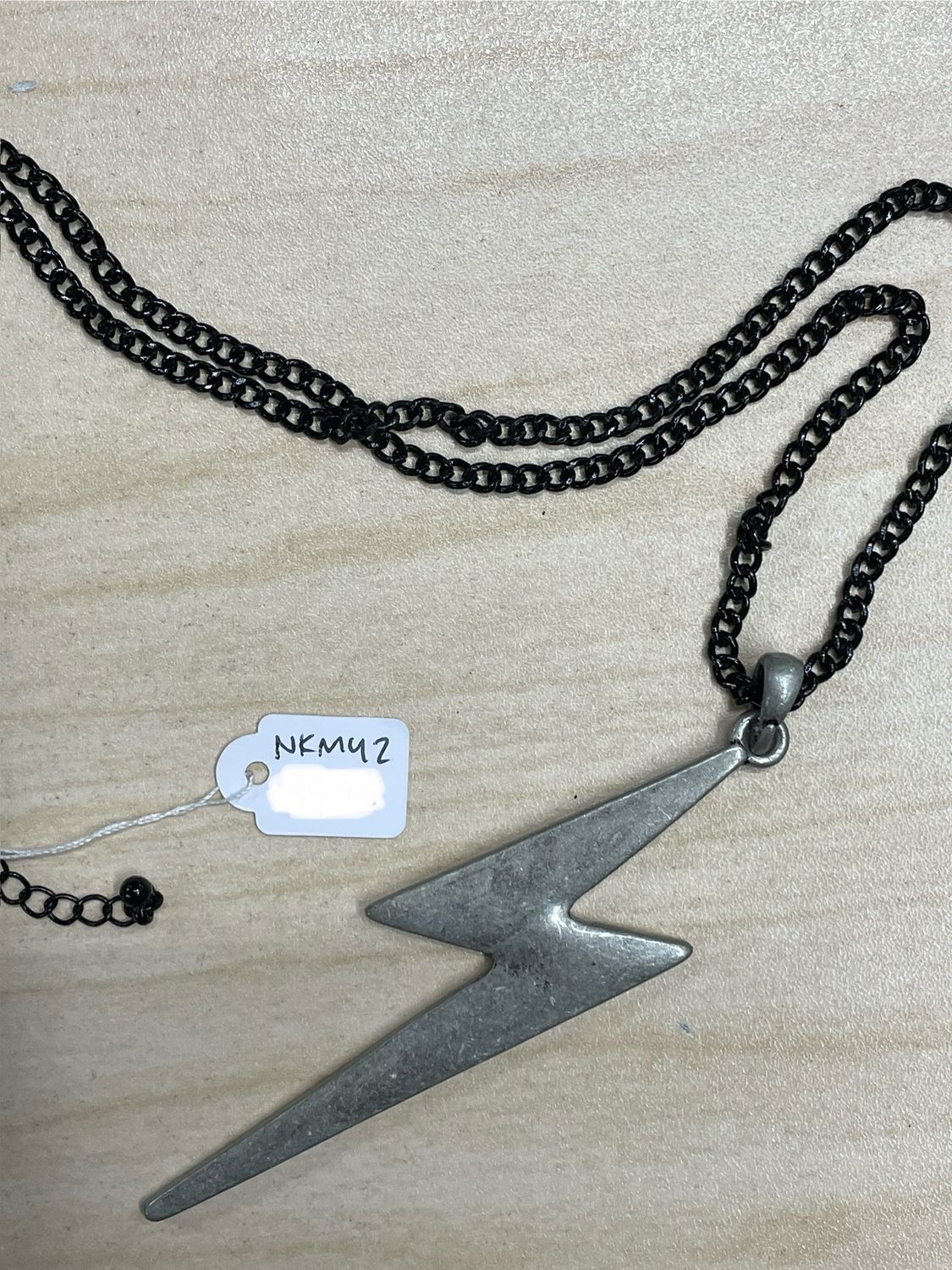 4" Dull Silver Lightning Bolt Pendant Necklace