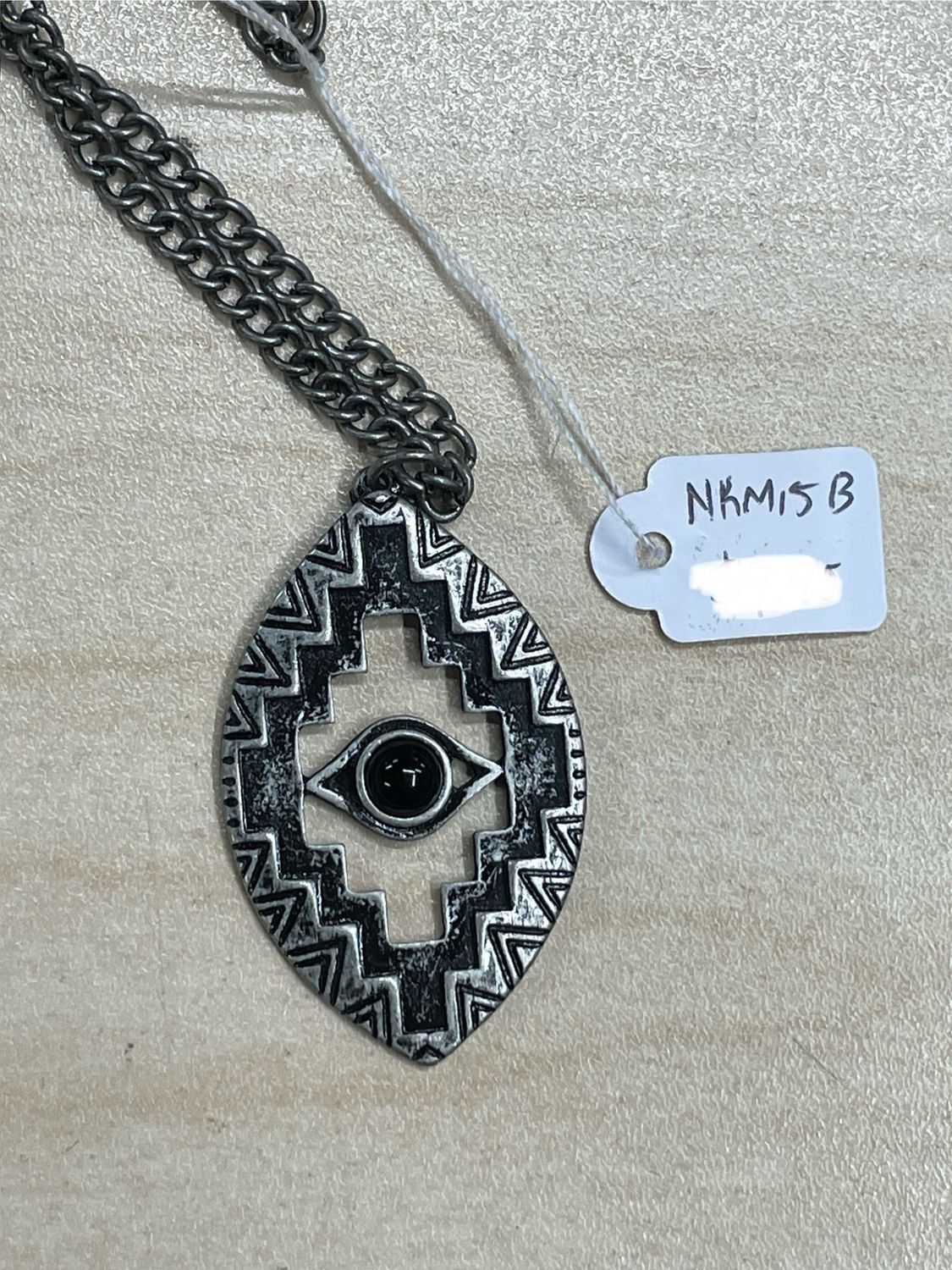 Tribal Shield w/ Black Stone Eye Pendant Necklace