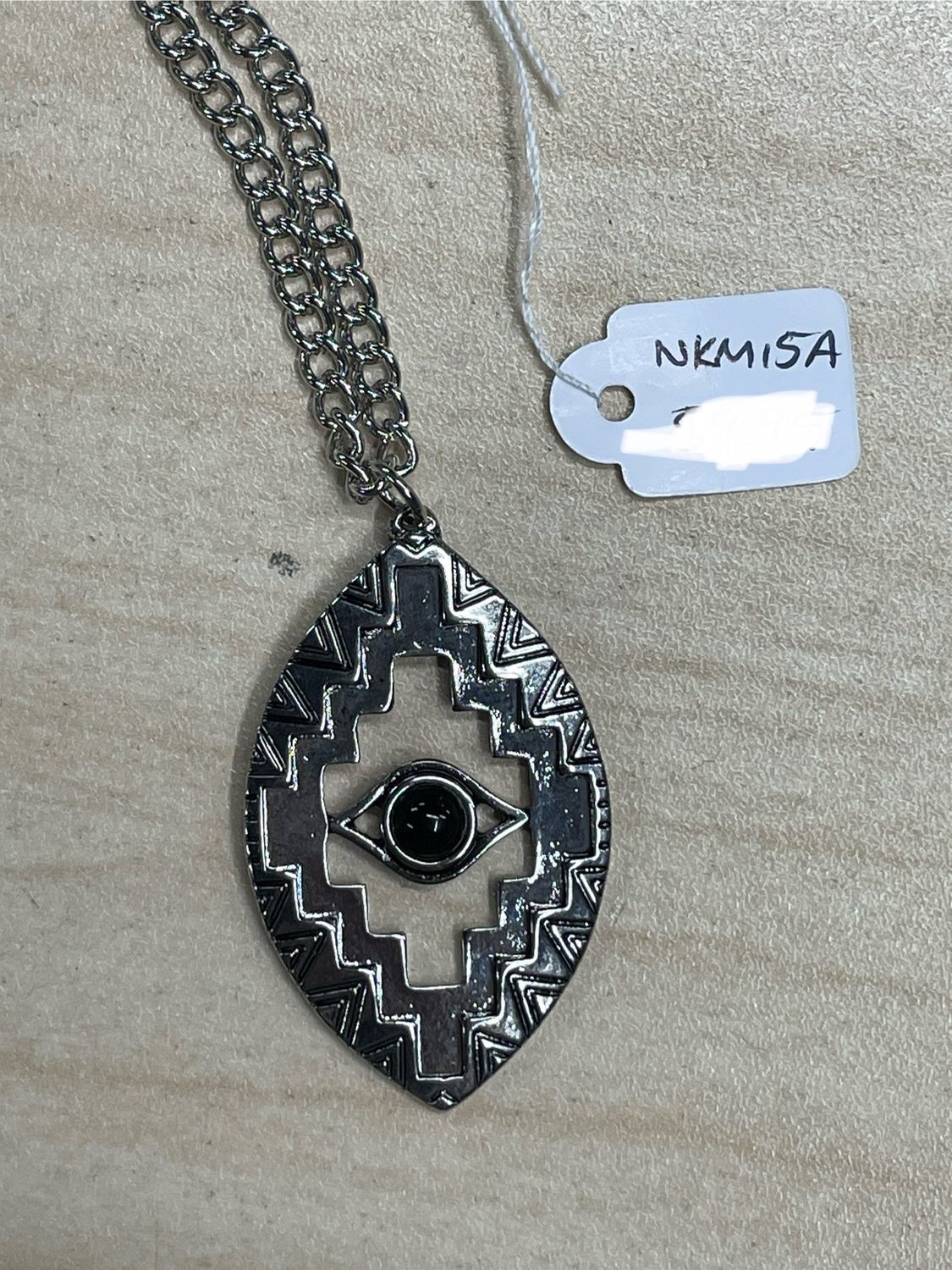 Tribal Shield w/ Black Stone Eye Pendant Necklace