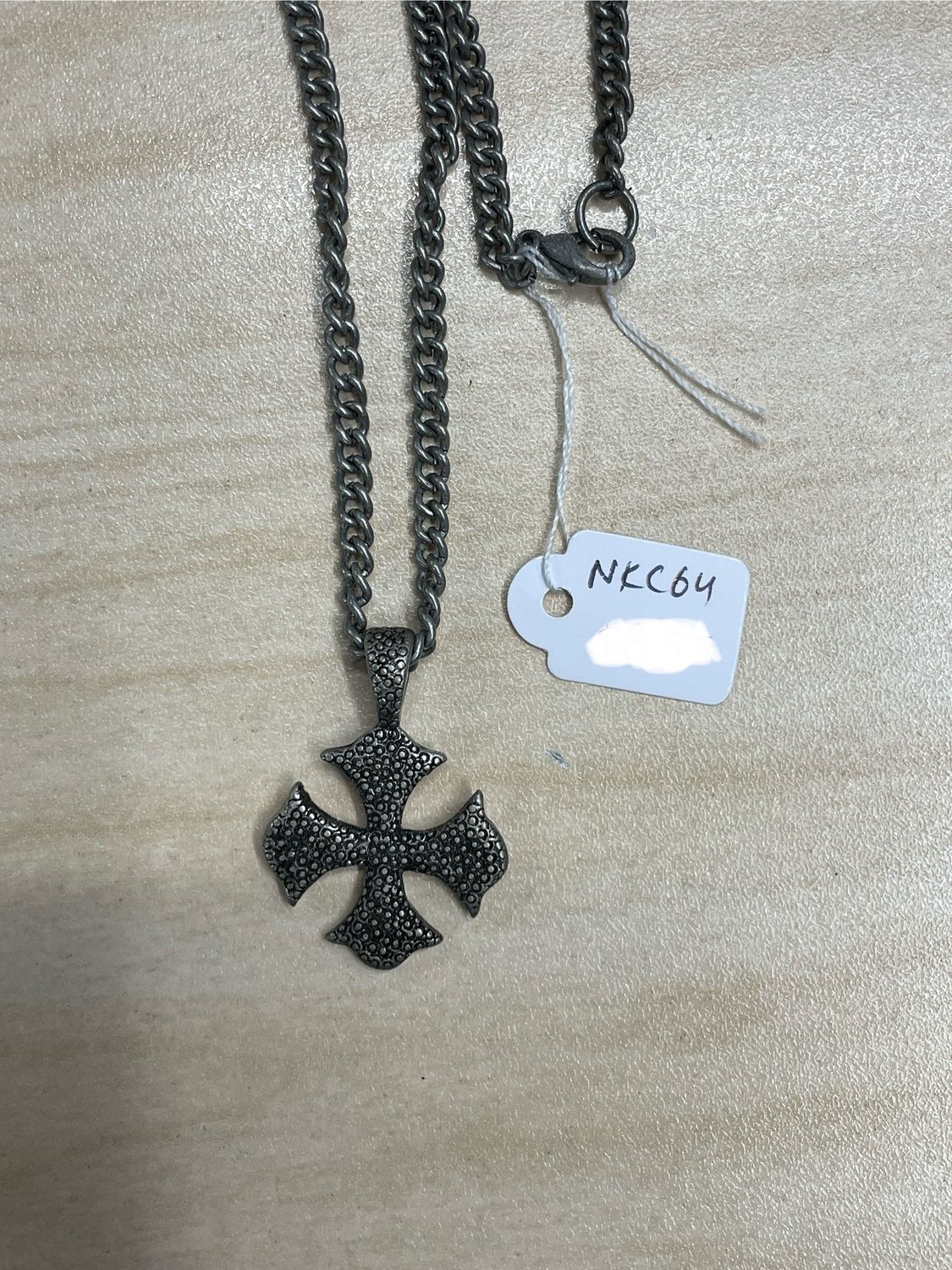 Small Bumpy Rounded Iron Cross Pendant Necklace
