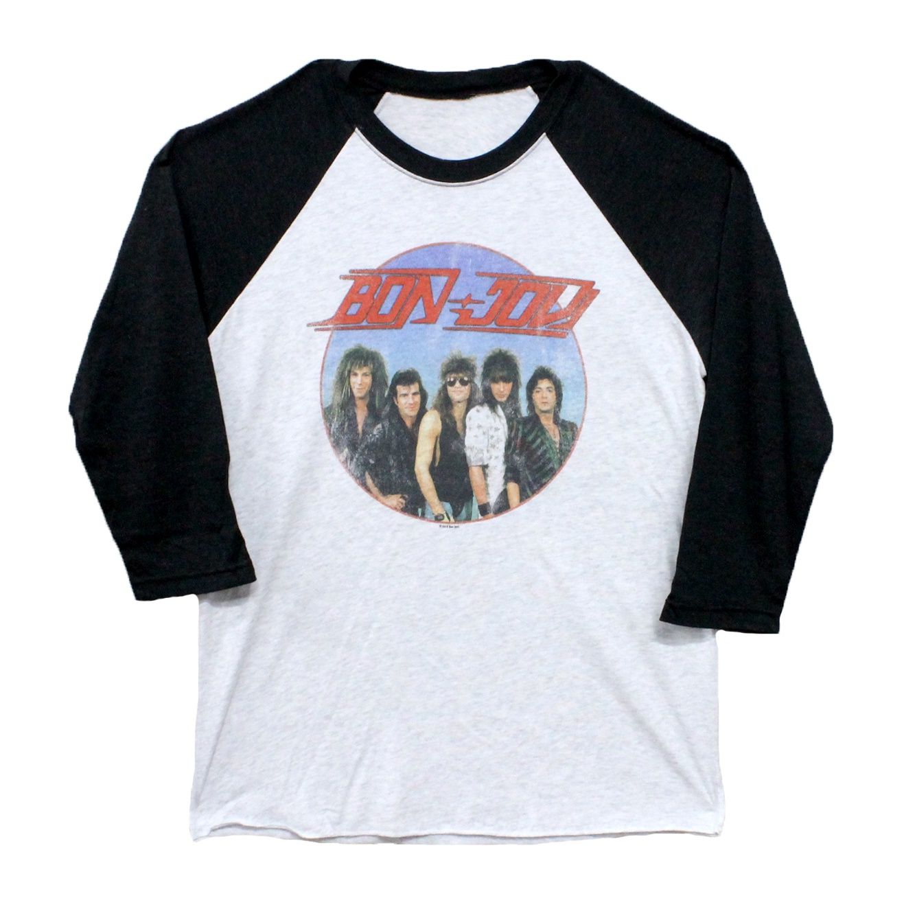 Bon Jovi Band Photo Distressed Baseball Tee-White