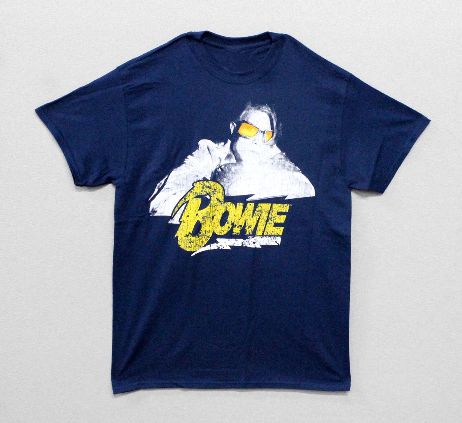 David Bowie Yellow Glasses and Logo - Navy