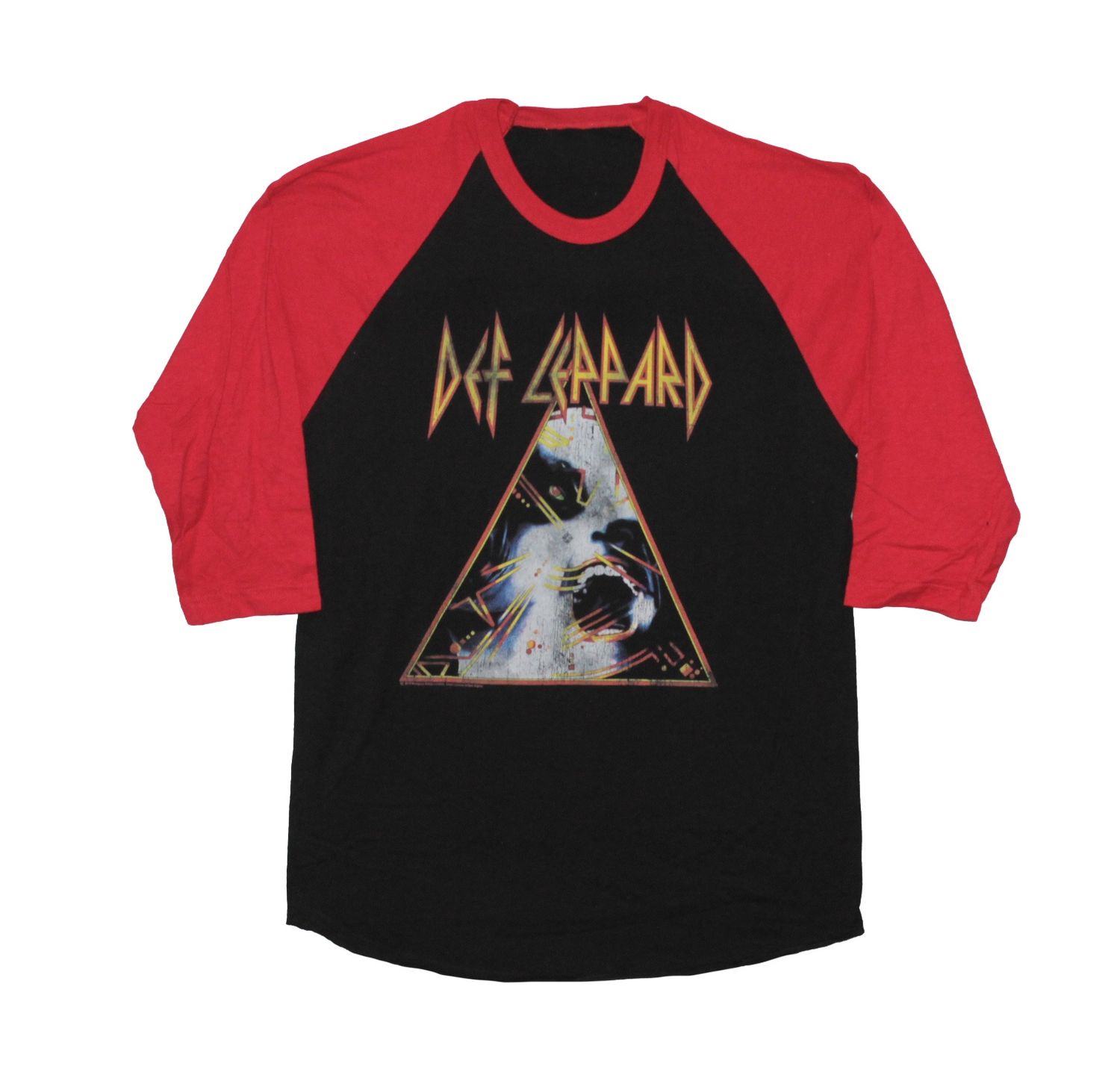 Def Leppard Hysteria Distressed 3/4 Red Sleeves-Blk