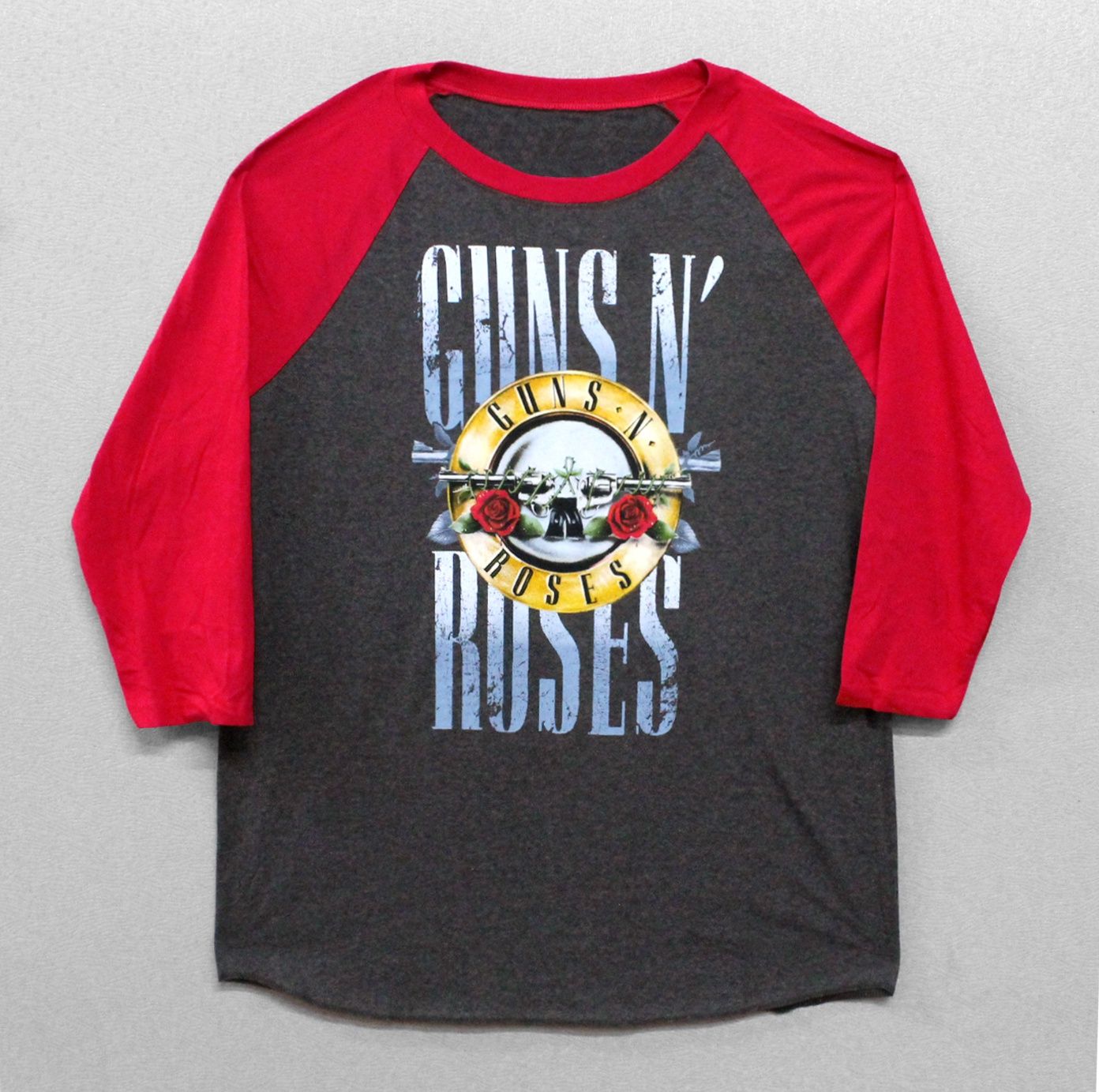 Guns N Roses Stacked Logo Baseball Tee - Grey/Red