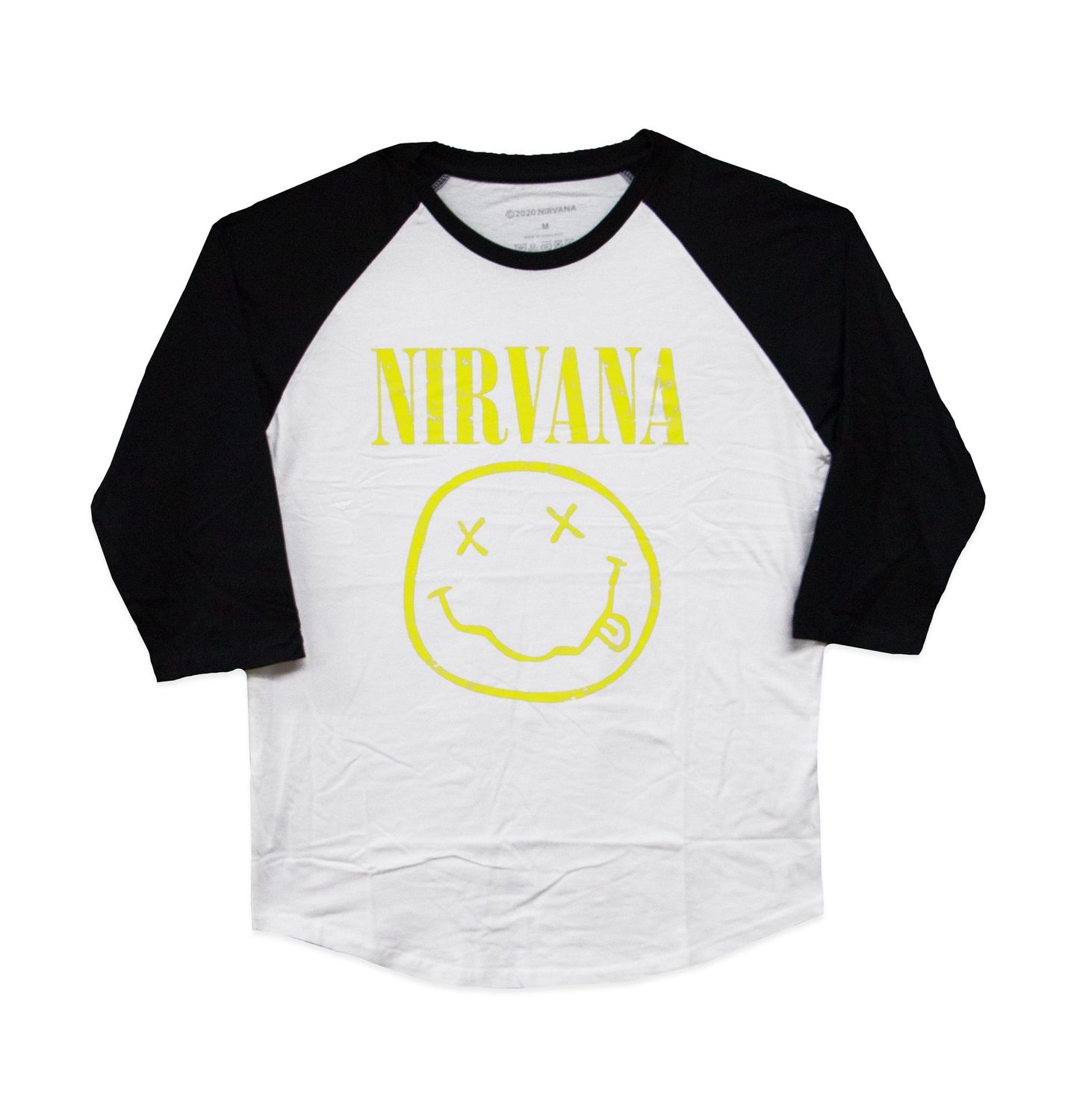 Nirvana Yellow Smiley Raglan - White/Black