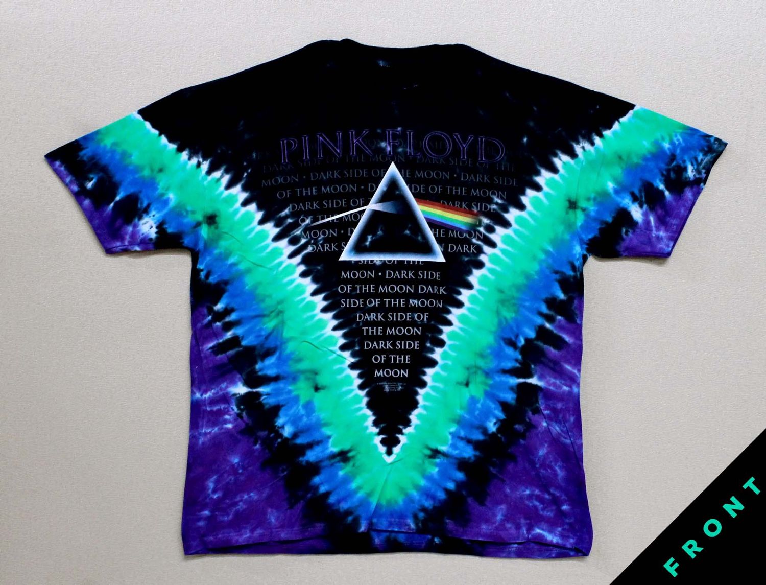 Pink Floyd Dark Side Text Repeat V Tye Dye