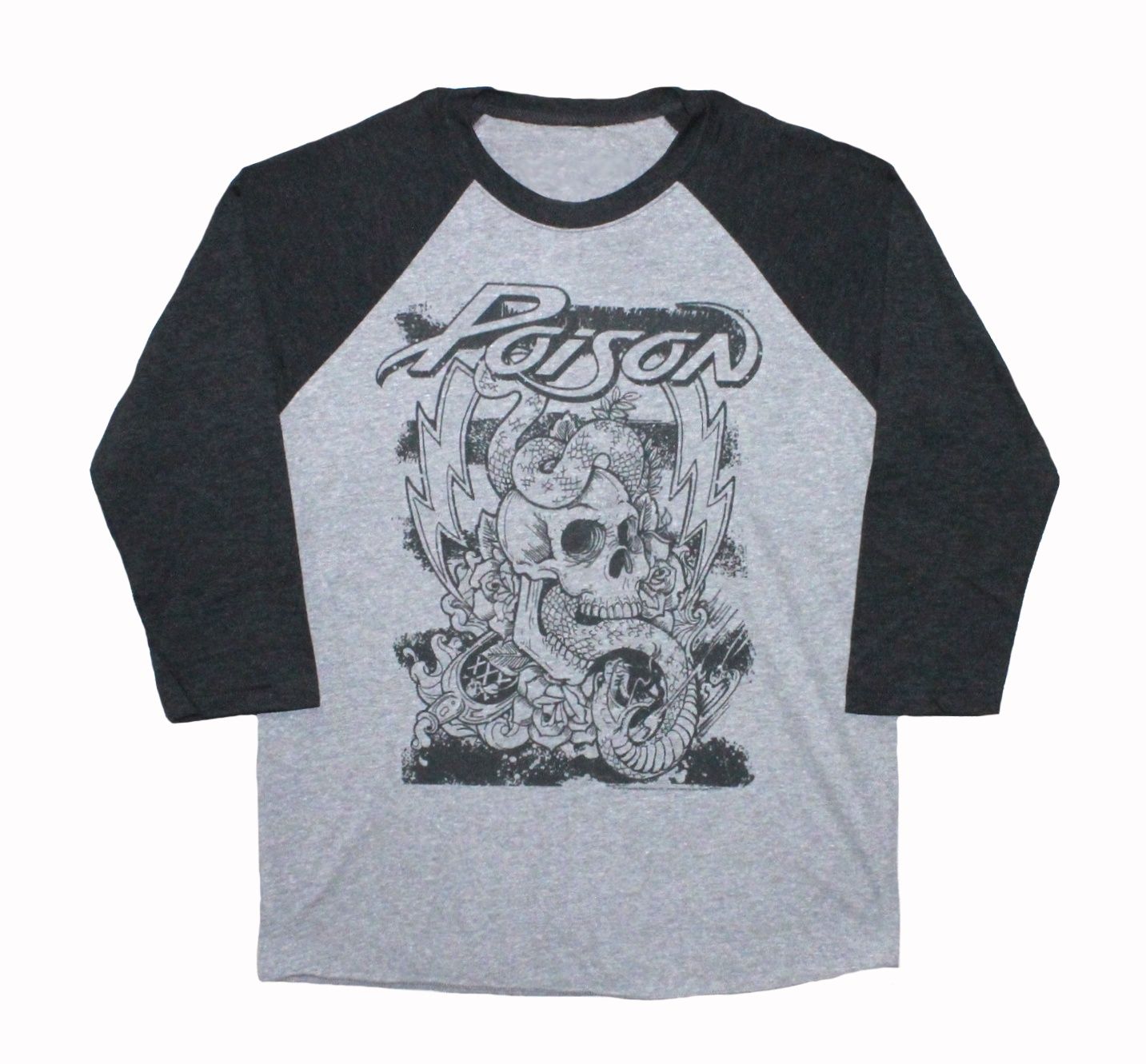 Poison Skull Snake Lightning Baseball Tee - Heather Grey