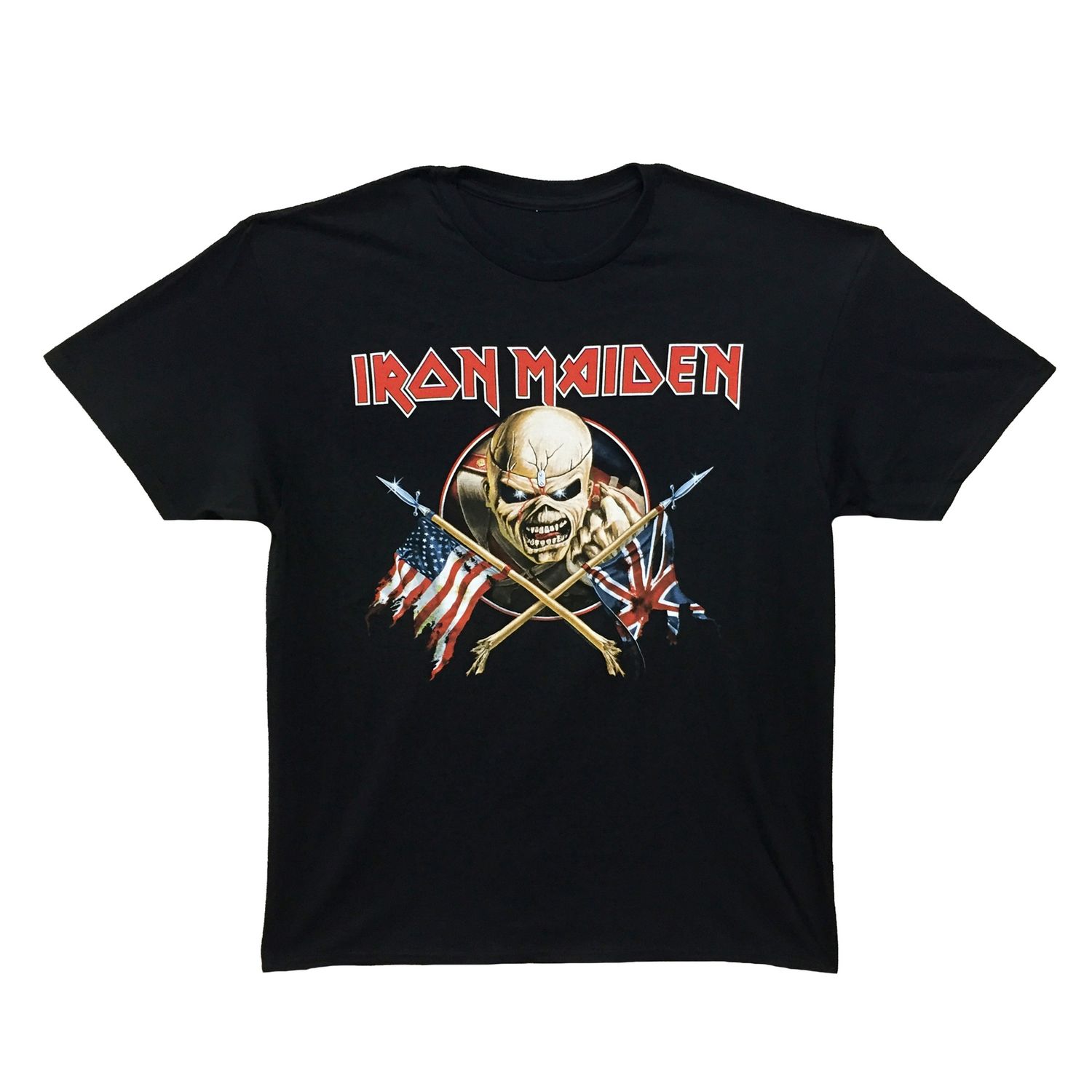 Iron Maiden Trooper Crossed Flags Circle - Black