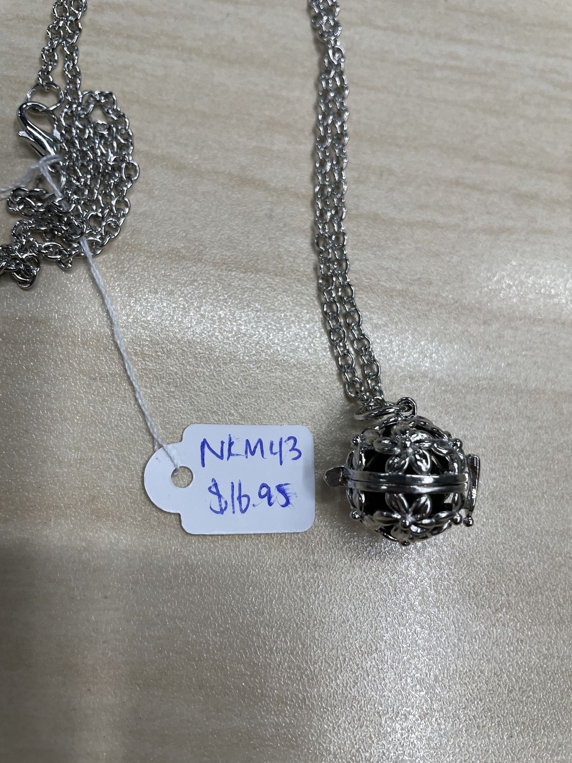 Silver Flower Basket Locket Necklace