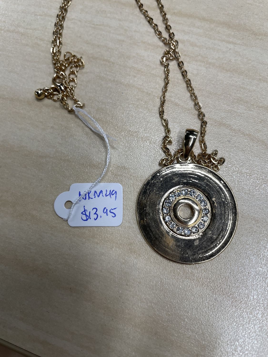 Rhinestone Vinyl Record Pendant Necklace