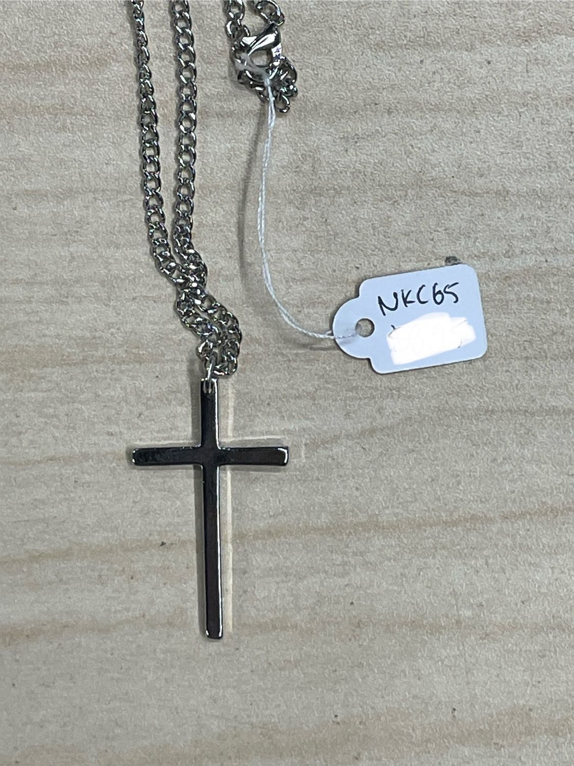 Medium Size (1.75") Plain Silver Bar Crucifix Pendant Necklace