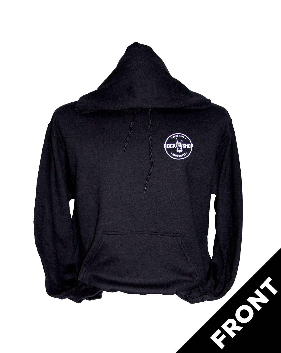 Rock Shop Front and Back Logo Pullover Hoodie Black Strings - Black