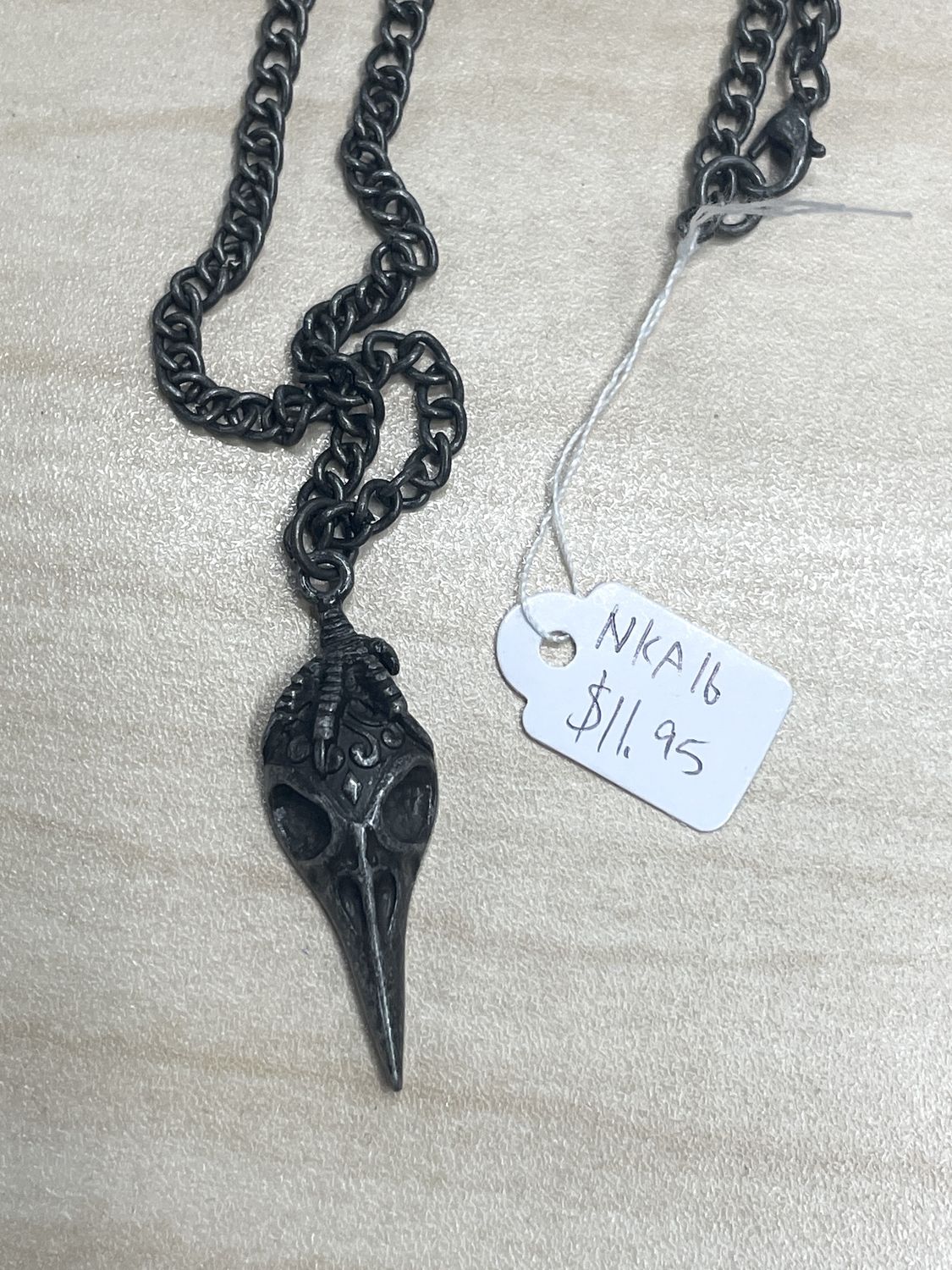 Engraved Raven Skull Necklace