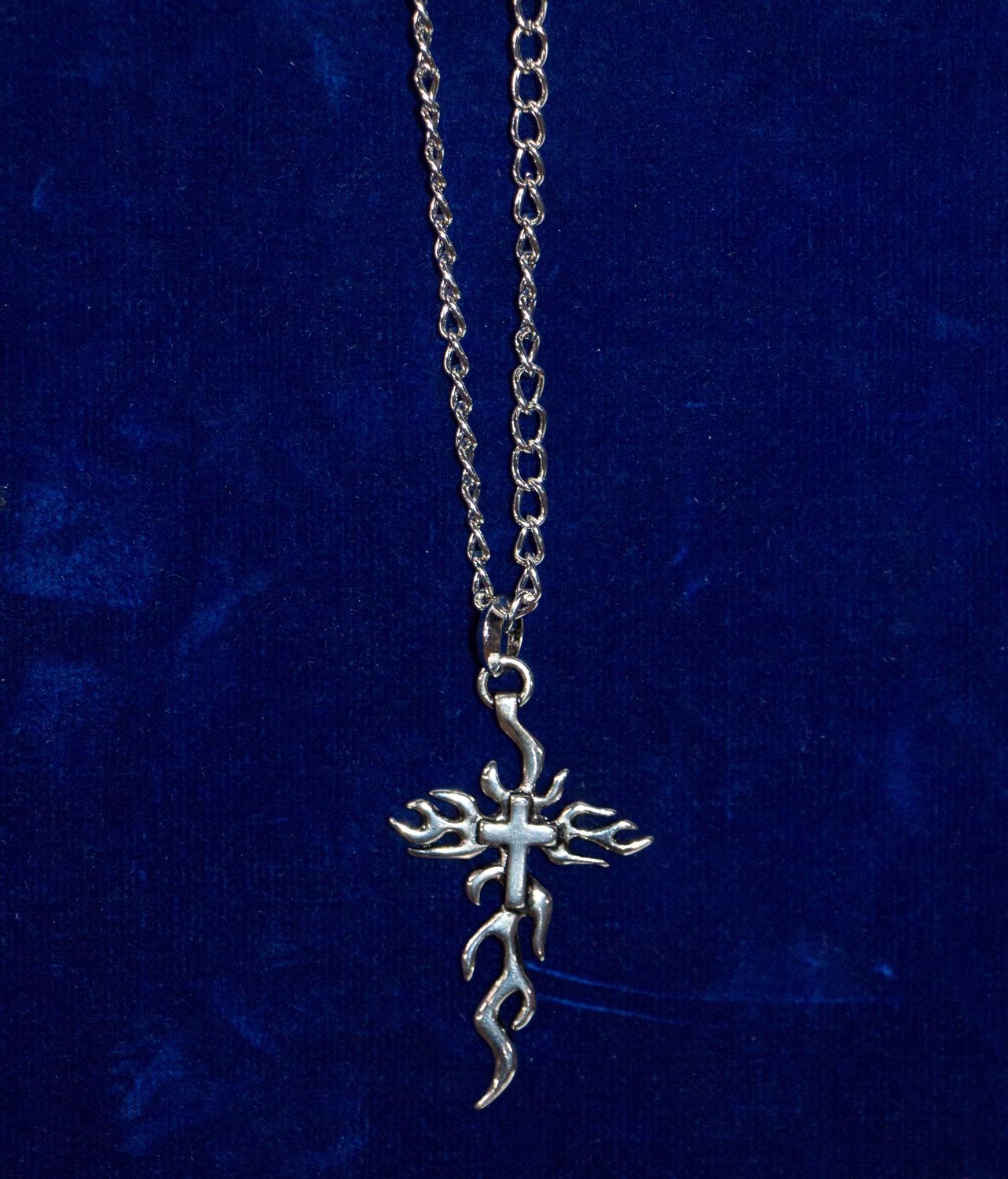Silver Cross In Flames Necklace
