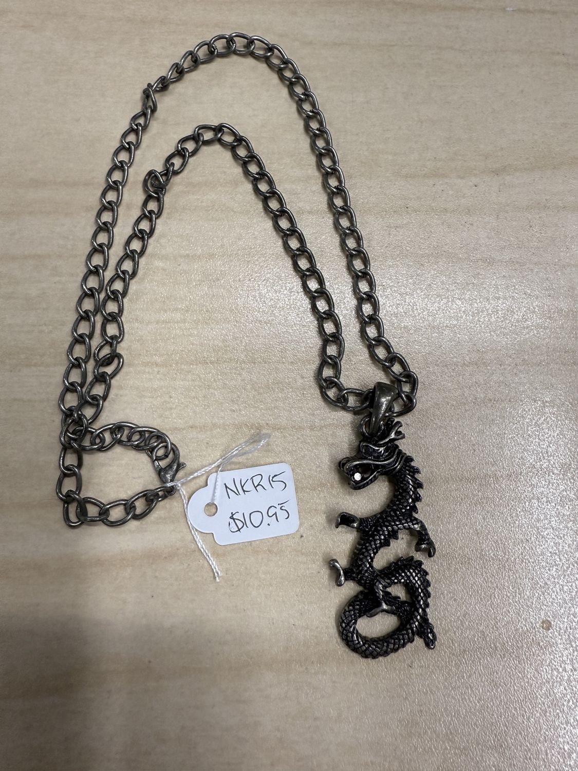 Rhinestone Eye &amp; Mouth Serpent Dragon Pendant Necklace