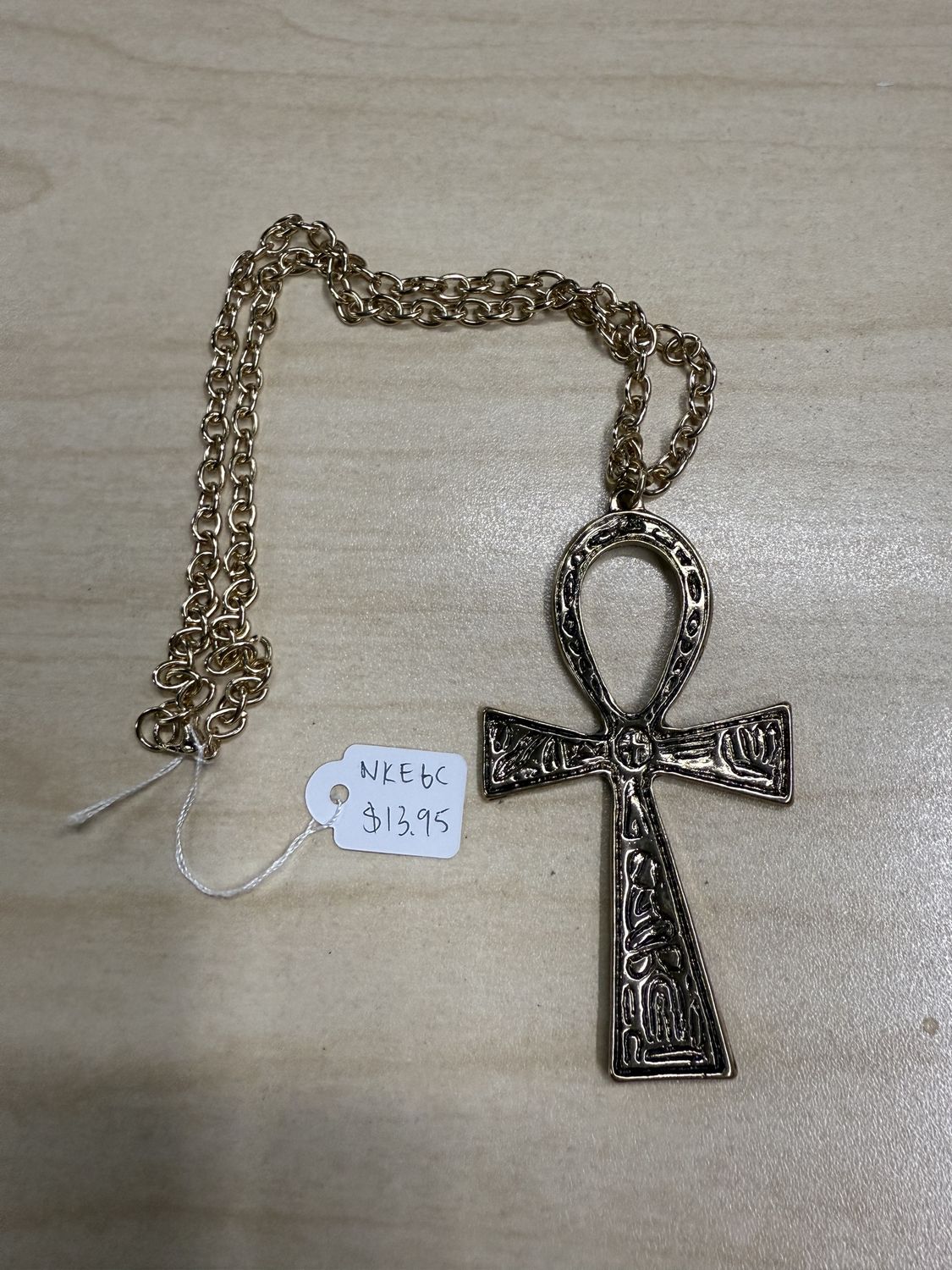 3" Engraved Crooked Ankh Pendant Necklace