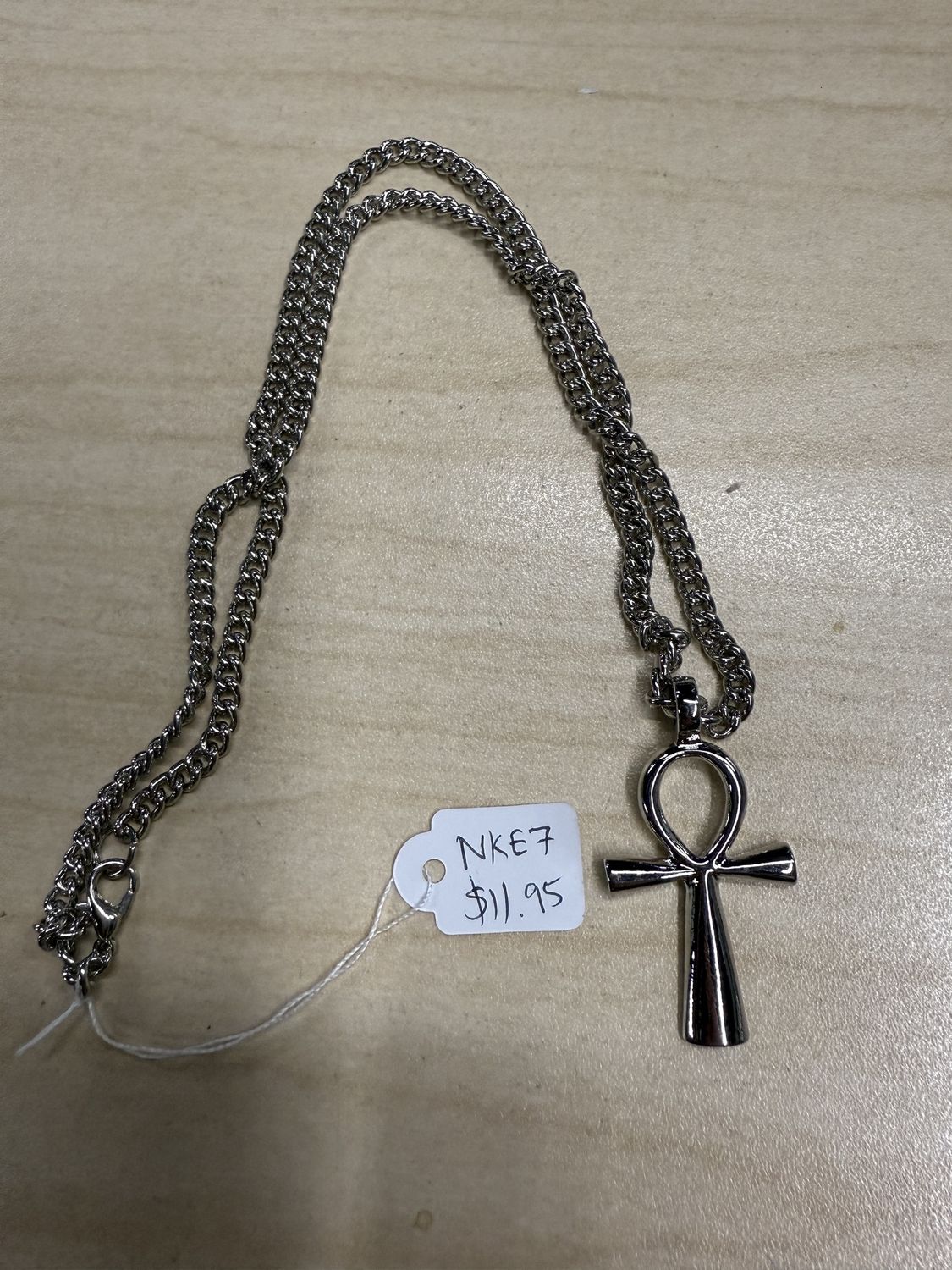 Shiny Silver Ankh Necklace