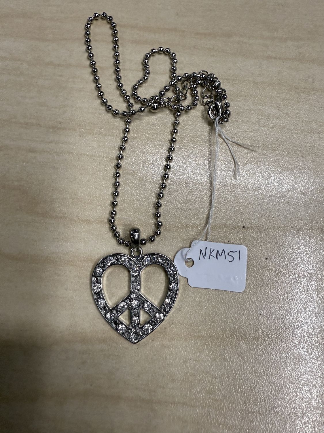 Rhinestone Pece Sign Heart Pendant Necklace