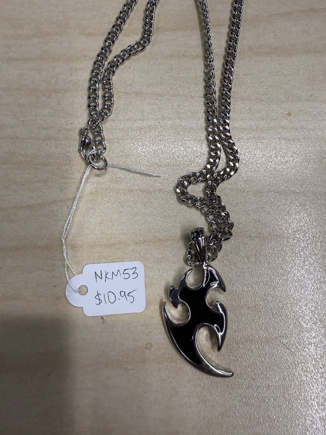 Black Inlay Silver Tribal Pendant Necklace