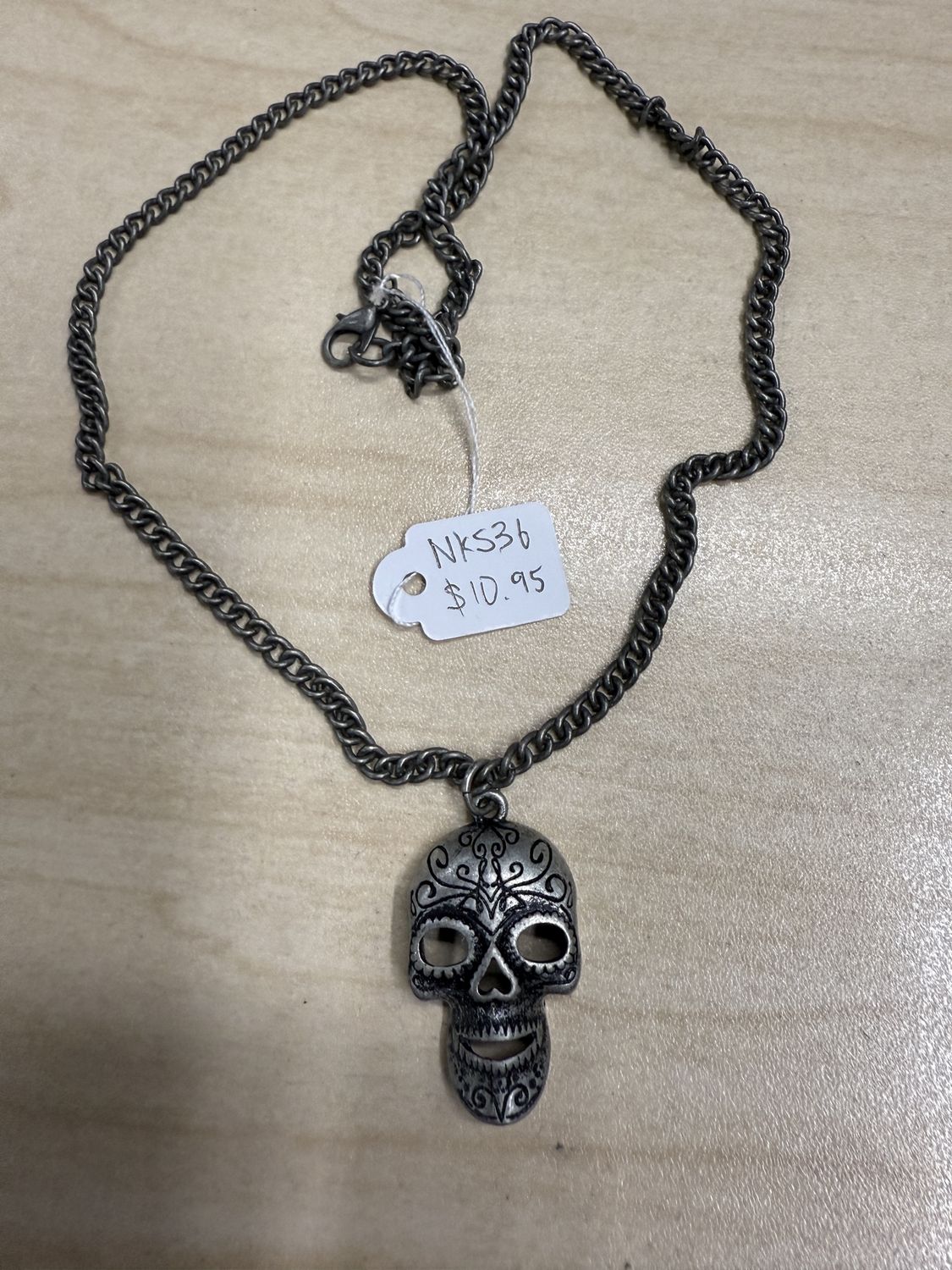 1" Engraved Skull Mask Pendant Necklace