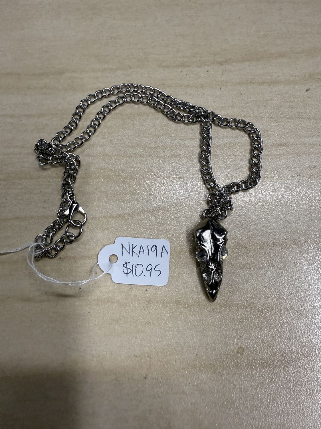 Raven Skull w/ Stone Eyes Pendant Necklace