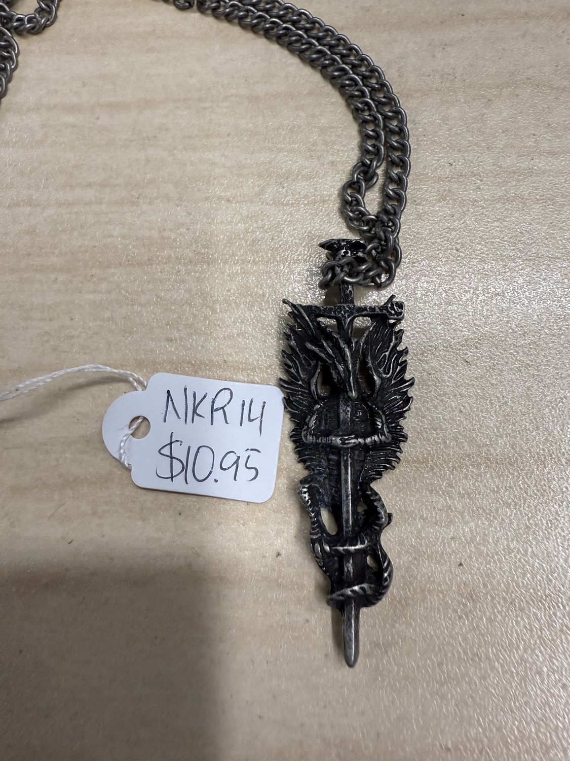 Dragon Hugging Cross Sword Pendant Necklace