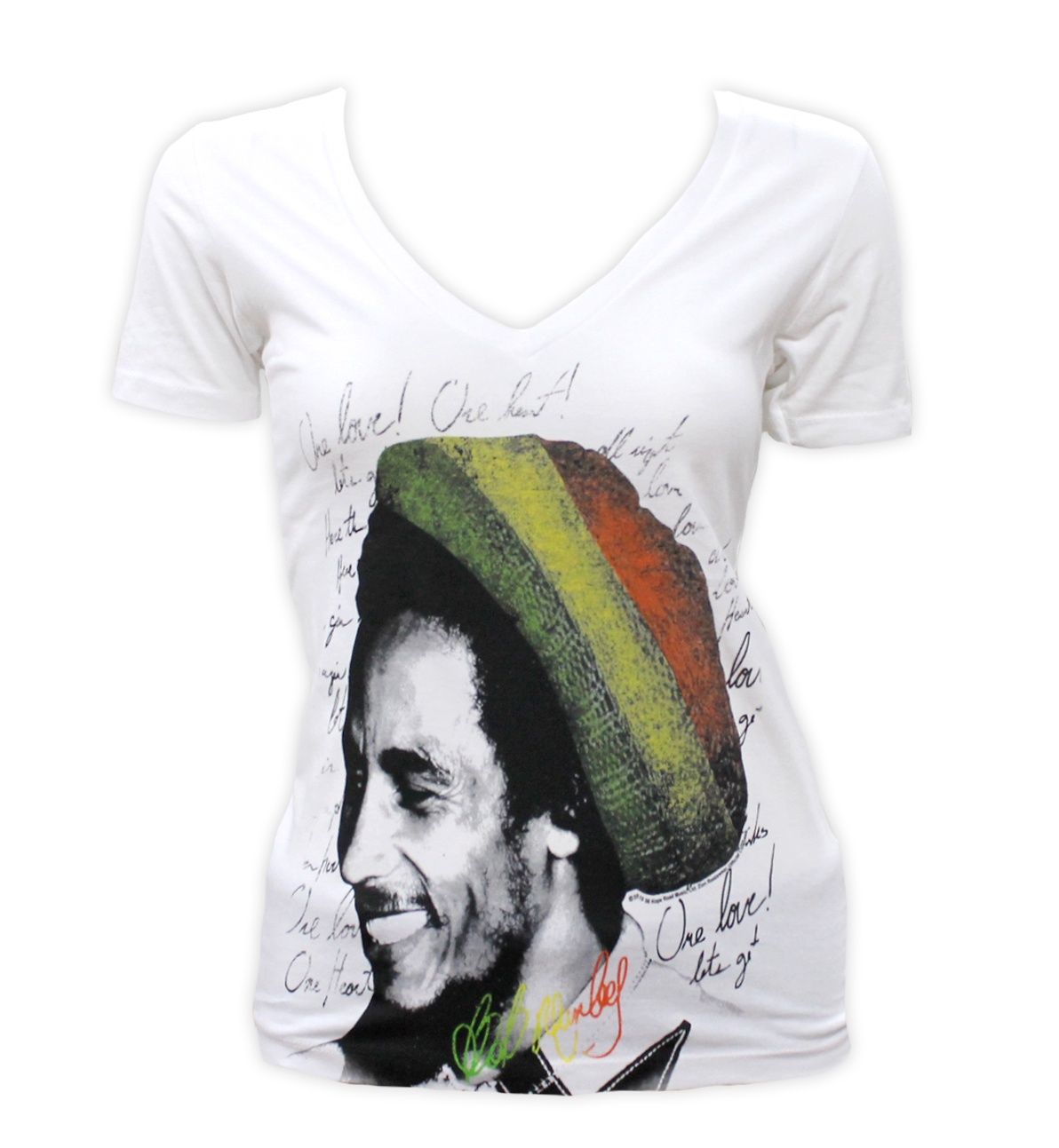 Bob Marley One Love One Heart Beanie Women's V-Neck-White