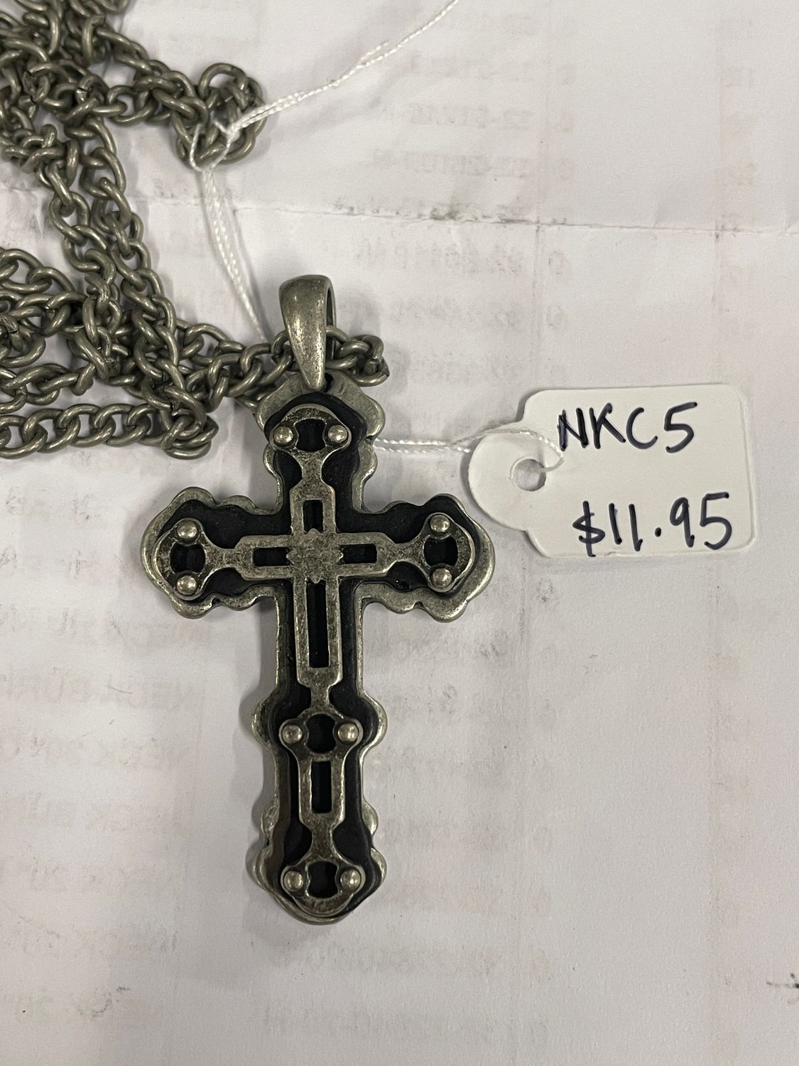 Burn Slv Cross w/ 3 Layers Geometric Necklace